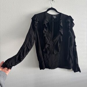 Just Cavalli Vintage Y2K Black 100% Silk Ruffle Collar Long Sleeve Blouse IT44